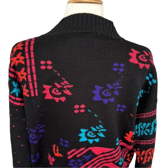 OSSI Skiwear Vintage Sweater 80s Wool Blend Black Pullover Made in Hong Kong M - Picture 9 of 16